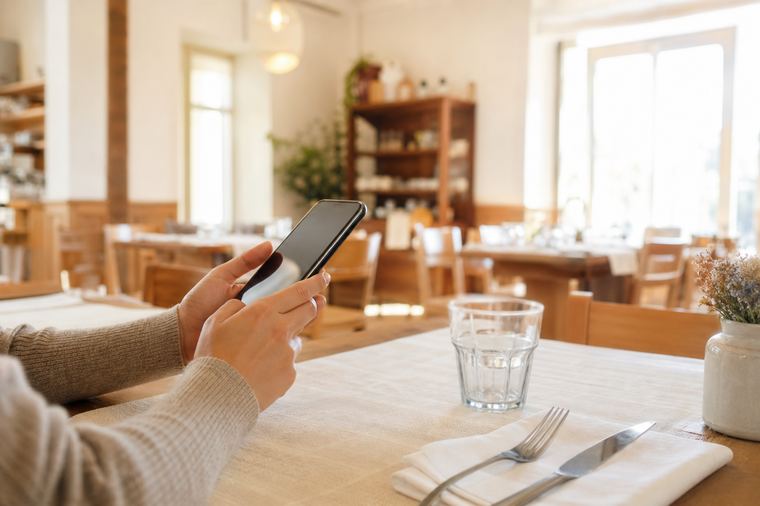 Una donna usa lo smartphone all'aperto, lo sguardo rivolto verso lo schermo tra gli alberi